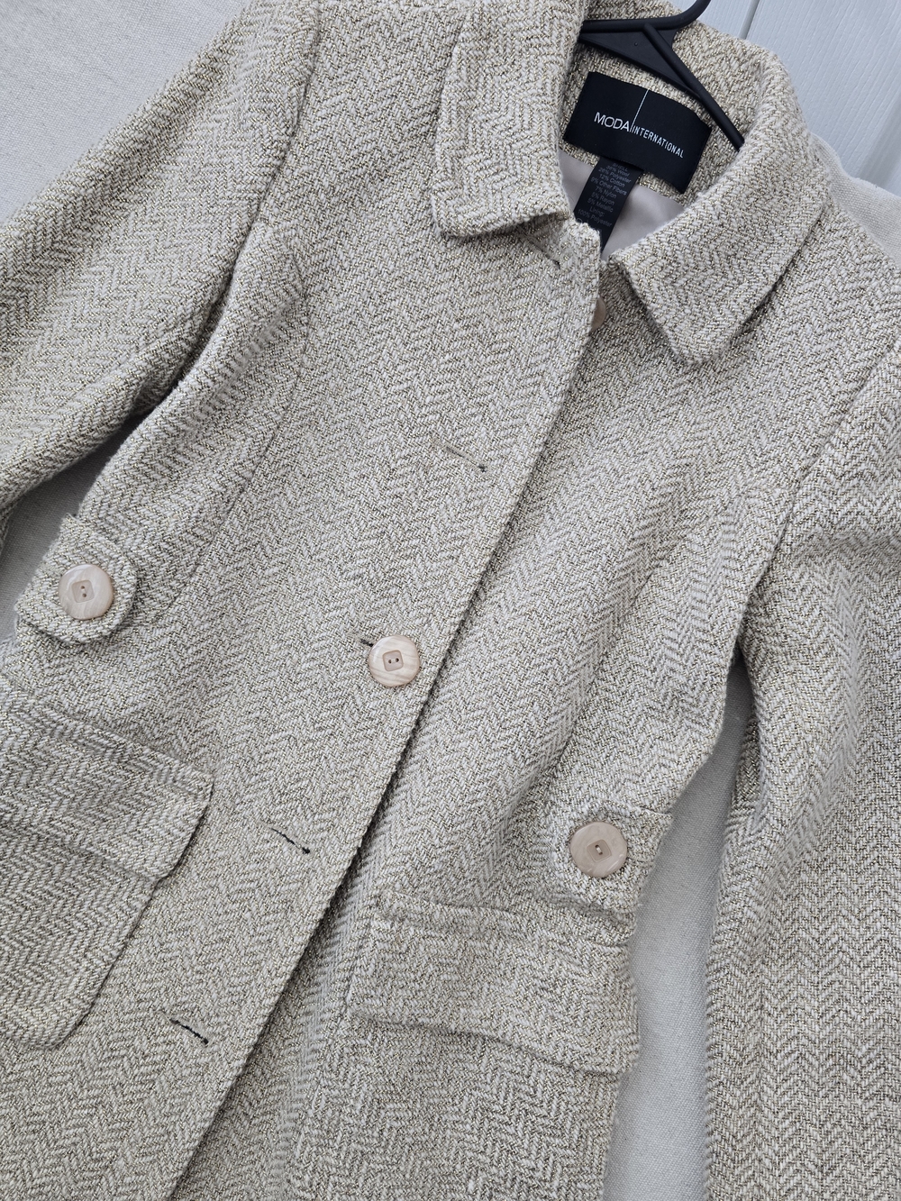 Moda International Metallic Tweed Trench Coat - Ivory & Gold